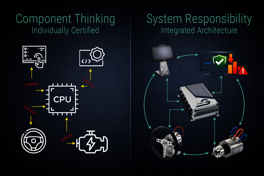 A two-page graphic: On the left are icons representing various components that are not connected to each other. On the right are components depicted as images connected to each other by arrows and lines.