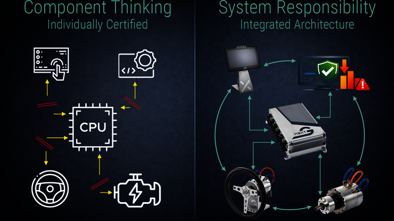 A two-page graphic: On the left are icons representing various components that are not connected to each other. On the right are components depicted as images connected to each other by arrows and lines.