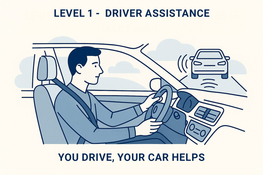 Man driving a car.