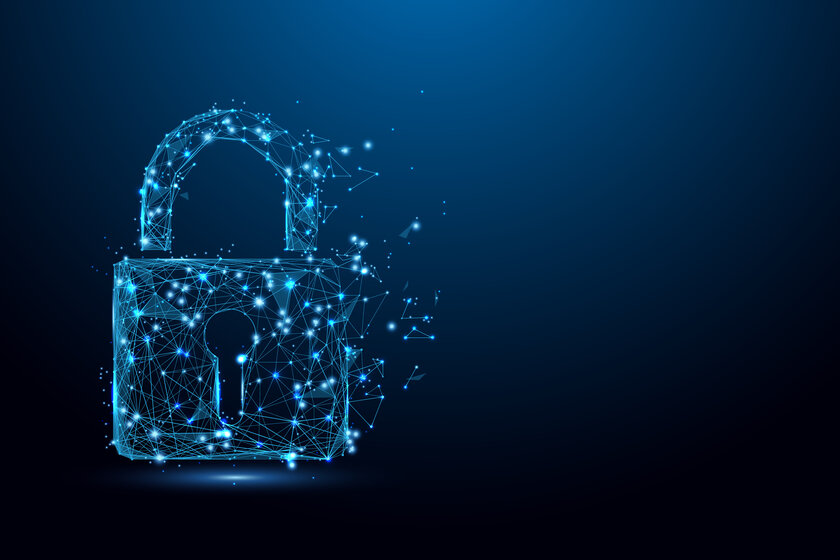 A padlock made of data in blue.