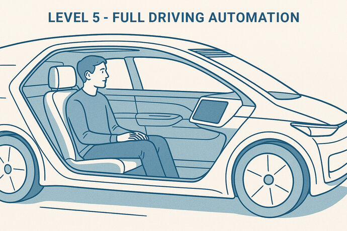 A man driving fully autonomous.