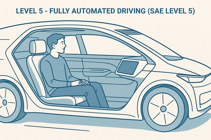 A man drives an autonomous vehicle.
